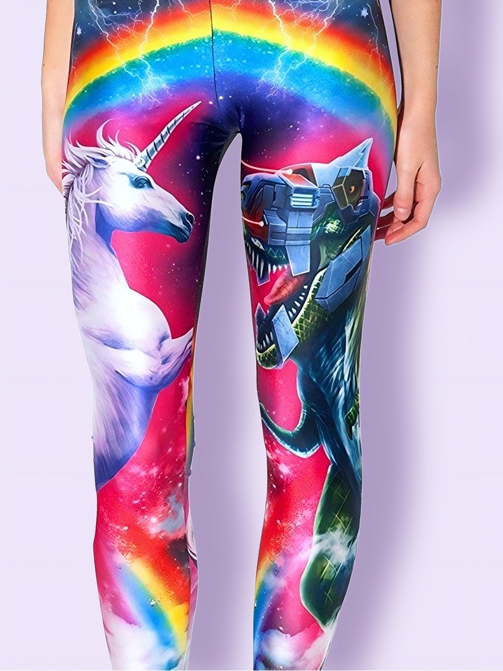BlackMilk Hell Yeah Leggings Rare S Robot Dino Unicorn Epic Fantasy Streetwear